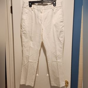 NWT. Lands End Crop Straight Leg Chino Pants Size 12 White Stretch Woven Cotton.